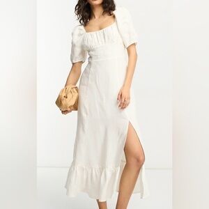 & Other Stories exclusive linen midi dress with split in off white